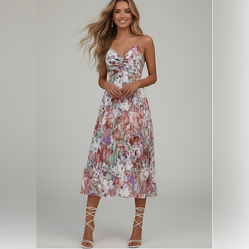 Floral Print Pleated Cami Dress